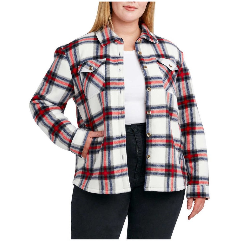 SAGE Women Plaid Super Plush Sherpa Lined Fleece Shirt Jacket with Pockets - Picture 4 of 9